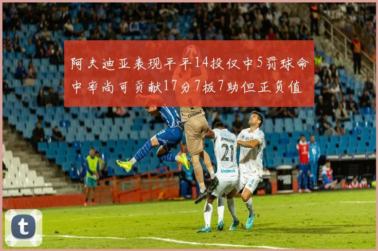 阿夫迪亚表现平平14投仅中5罚球命中率尚可贡献17分7板7助但正负值惨淡